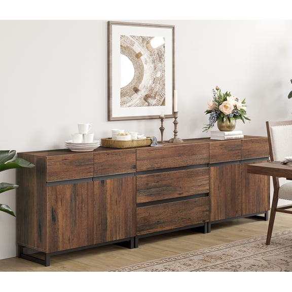 WAMPAT 3-In-1 Modern Sideboard Buffet Cabinet With 3 Drawers And Adjustable Shelves, Coffee Bar And Storage Cabinet For Living Room And Kitchen