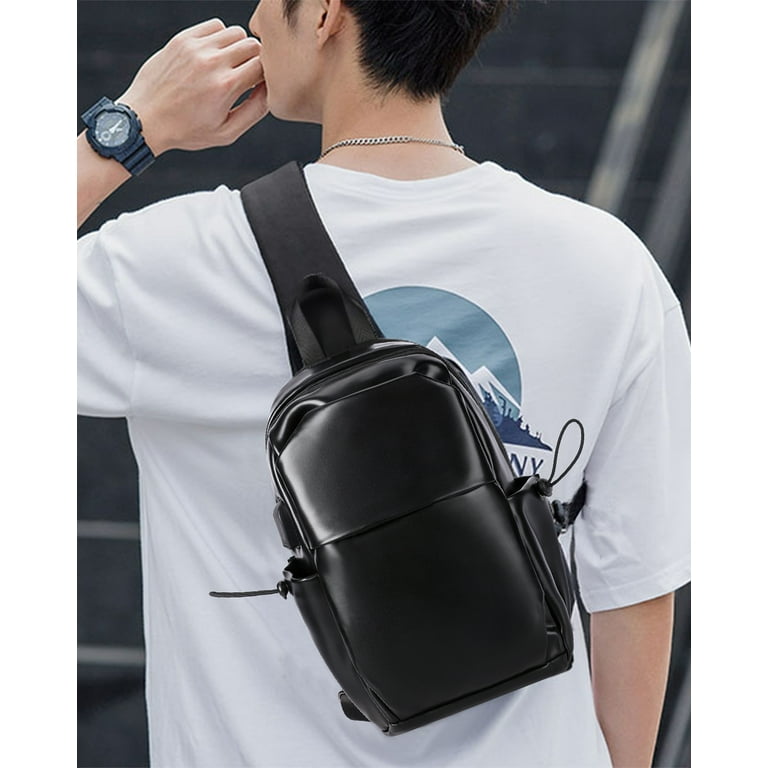 Personalized Leather Sling Bag Men's Chest Bag With 