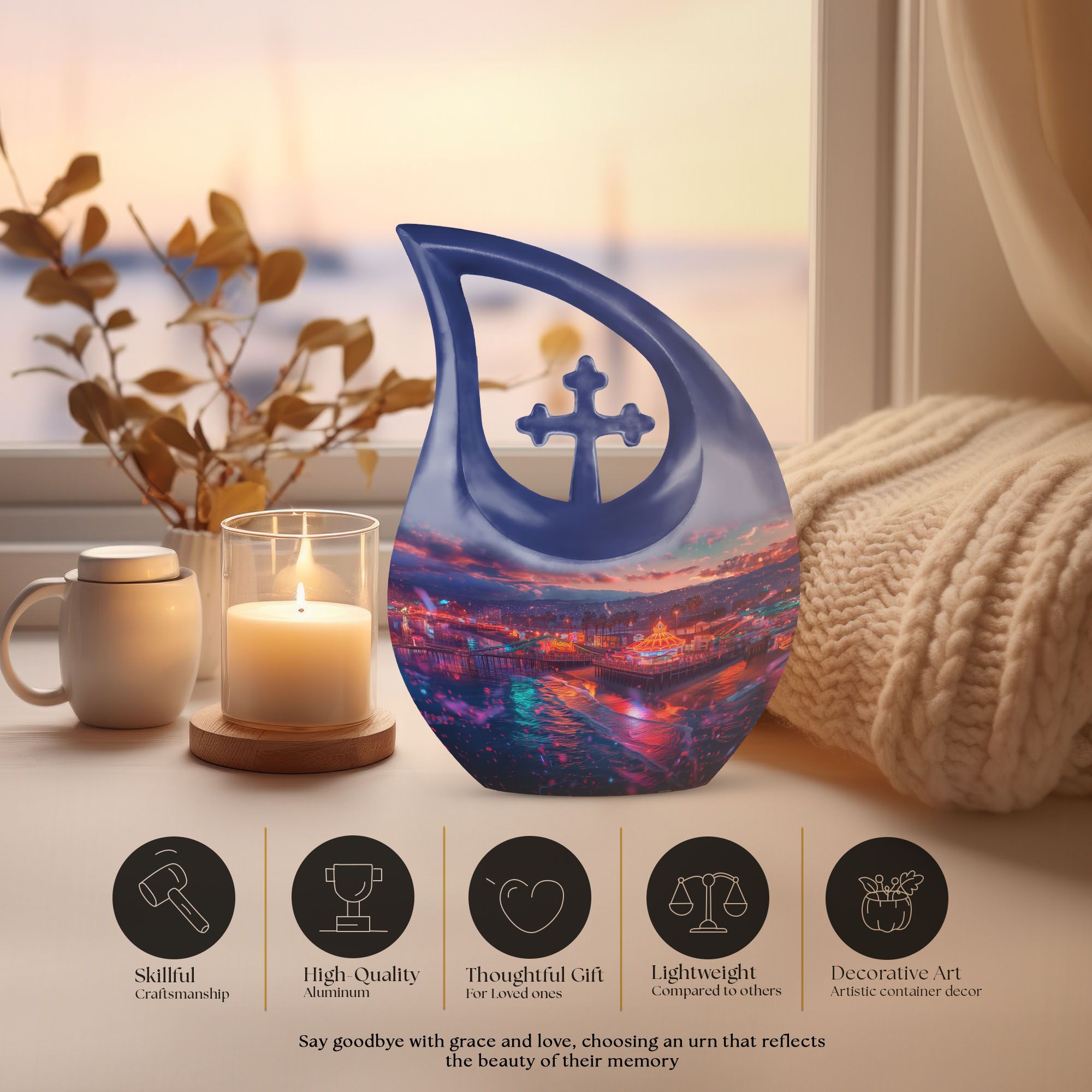 MUKTIVE Carousel Memorial Burial Urns for Human Ashes Adult Grandfather & Grandmother, Beach Cremation Funeral Urn for Adult Men & Women, (1 Large 10 ", 4 Keepsake 3 ") Combo Sets Urn for Human