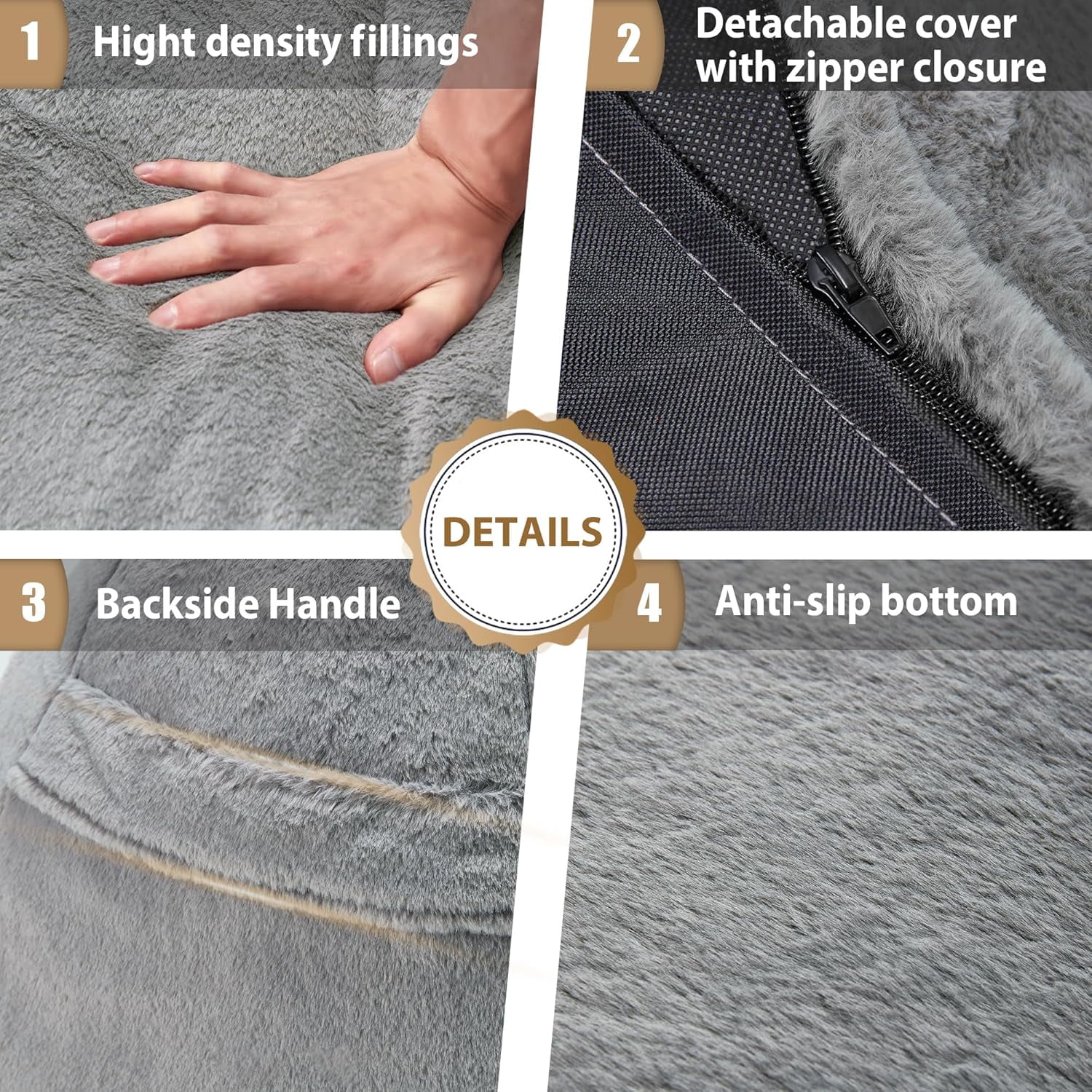 Bean Bag Chair Sofa Memory Foam Pre-Filled Bean Bag Chairs Stuffed Beanbag Sofa Lazy Bean Bag Sofa for Adults, Bean Bag Couch for Gaming, Reading & Relaxing(Faux Fur, Light Grey)