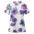 thumbnail image 4 of ICHUANYI Clearance Women Ladies Printing Short Sleeve Round Neck Pullover Lace Tops Blouse(Purple, S) ICHUANYI WER2023081008413, 4 of 5