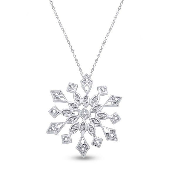 AFFY Genuine Natural Diamond Snowflake Pendant Necklace 14k White Gold Over Sterling Silver