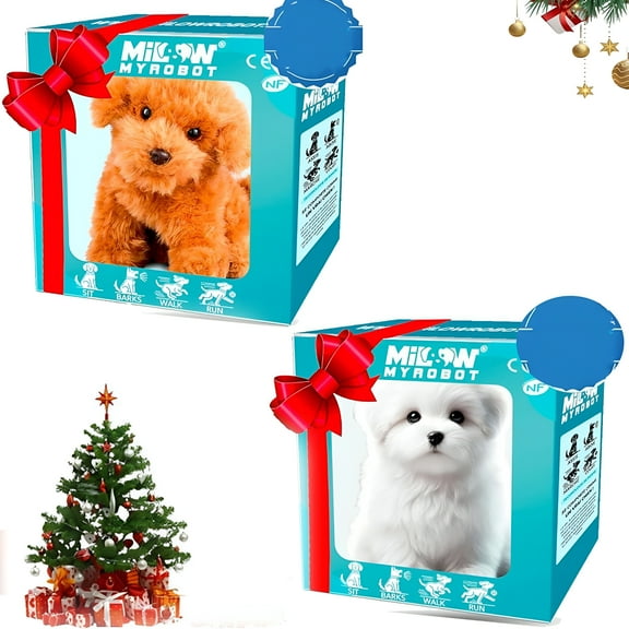 BESTSKY Realistic Robot Puppy,Robot Puppy That Acts Like A Real Puppy,Plush Teddy Toy Puppy Electronic Interactive Dog (Brown White)