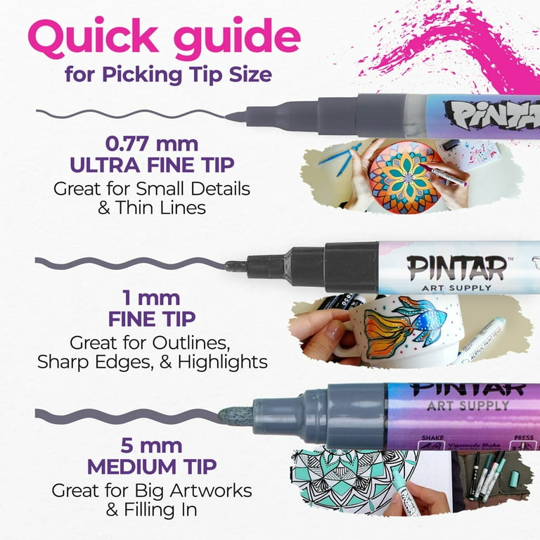 Pintar Art Acrylic Pastel Paint Pens - 0.7 mm Ultra Fine Tips, 16 Vibrant, Glossy