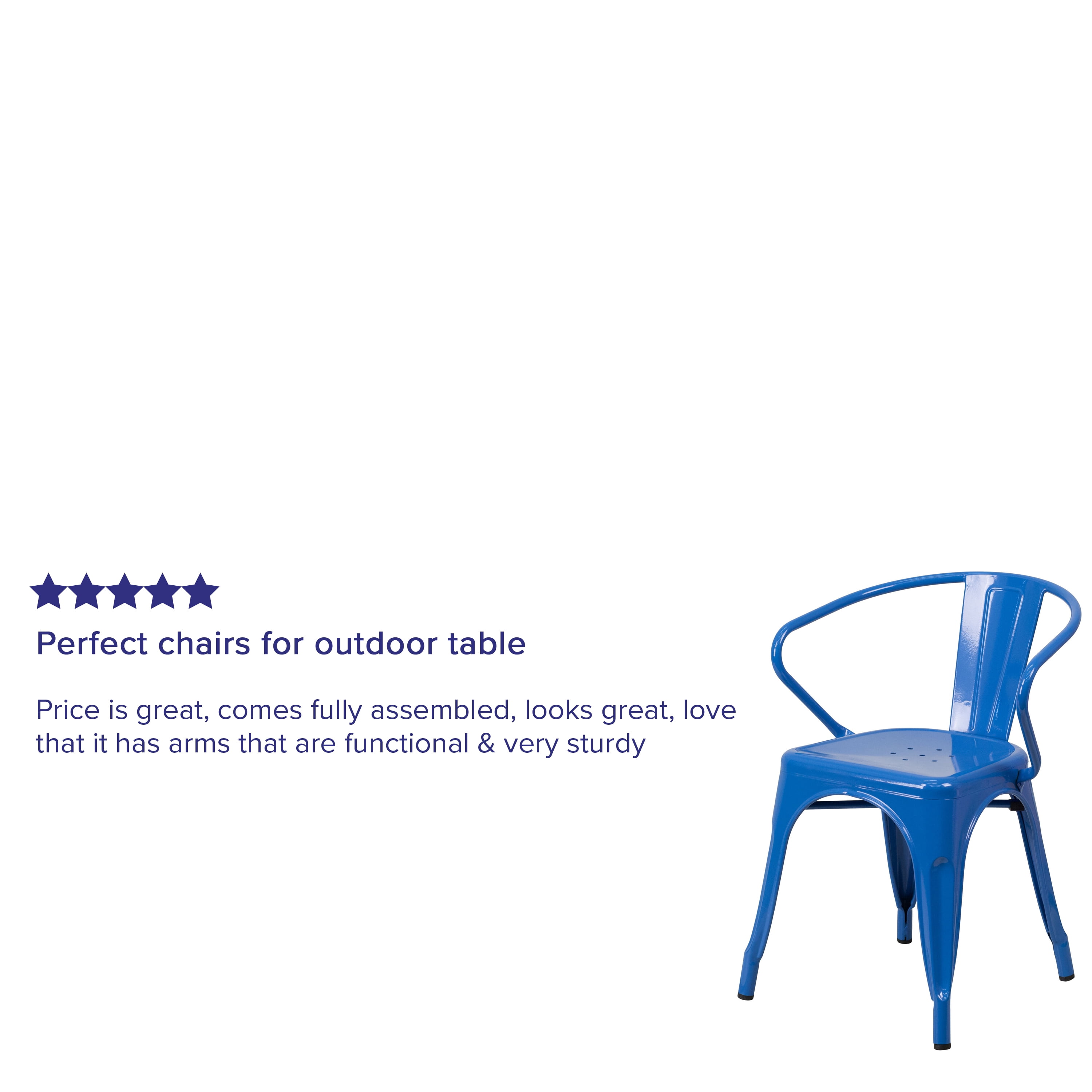Flash Furniture Commercial Grade Blue Metal Indoor-Outdoor Chair with Arms