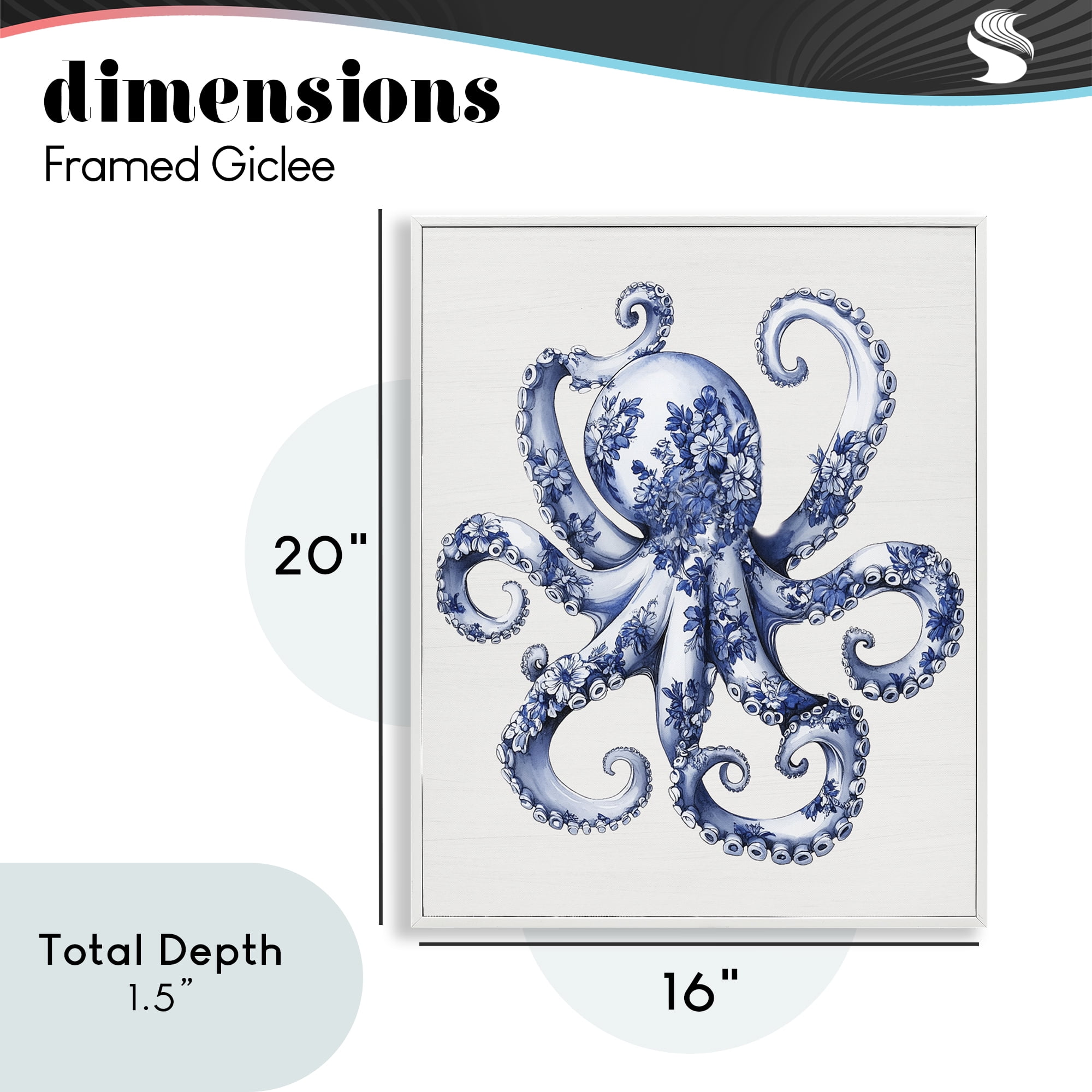 Funky Toile Octopus White Framed Giclee Art, design by Lettered and Lined