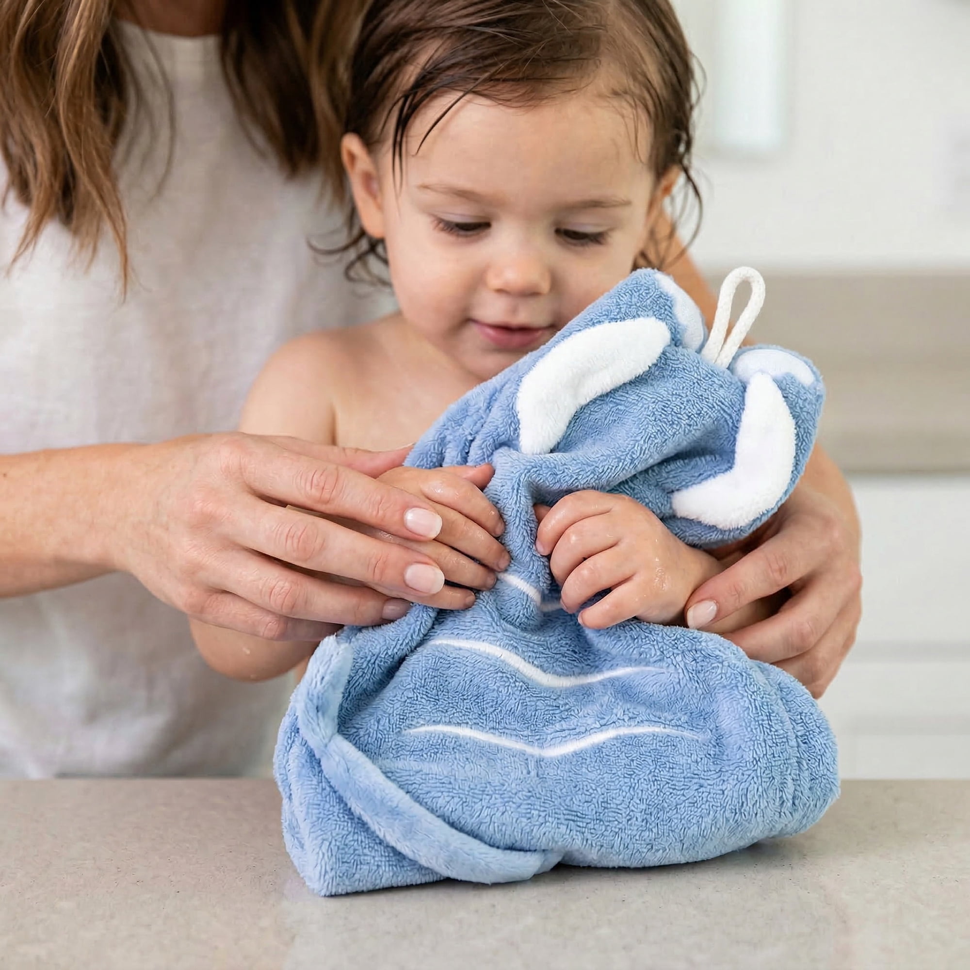 Unique Bargains Animal Shaped Hand Towels Absorbent Coral Fleece Blue/Orange 13" x 6"