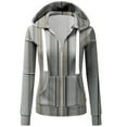thumbnail image 2 of Dezsed Womens Active Long Sleeve Zip Up Hoodies Slim Fit Lightweight Casual Stripe Hooded Sweatshirt with Pockets Gray M Clearance, 2 of 5