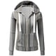 thumbnail image 1 of ICHUANYI Clearance Women's Casual Hooded Pockets Stripe Zipper Long Sleeve Tops Sweatshirt Coat(Gray, XL) ICHUANYI WER2023081204589, 1 of 4