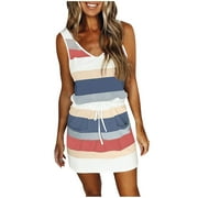 TIMIFIS Casual Dresses for Women Sleeveless Cotton Summer Beach Dress A Line Spaghetti Strap Sundresses - Summer Savings Clearance