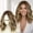 Brown with Caramel Highlights, variant on 14 Inch Brown Highlight Wavy Synthetic Lace Wig for Women, Pre-Cut T-Lace, Shoulder Length