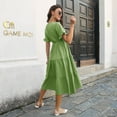thumbnail image 2 of SWSMCLT Women's Sundress V Neck Fall Vintage Cute Summer Dress Short Sleeve Chiffon Casual Ruched Dresses Green Large, 2 of 4