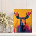 thumbnail image 2 of Qisvanset 12x16 Inch 2D Flat Framed Canvas Art, Alaskan Moose Day Glo Landscape Wildlife Canadian Nature Wall Art, 2 of 5
