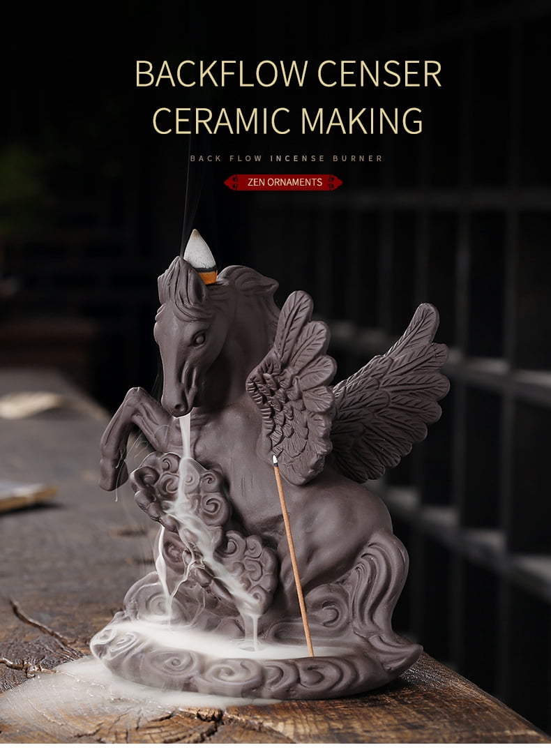 Creative Wing Horse Auspicious Clouds Backflow Incense Burner Waterfall Incense Stick Holder Burner Smoke Incense Path Decoration