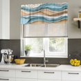 thumbnail image 4 of Teal Beige Ombre Curtain Valances for Windows, Kitchen Valance Window Treatments Panel 2 Pack, Abstract Geometric Modern Moire Rod Pocket Short Curtains for Bathroom Bedroom 42 x 18 Inch, 4 of 8