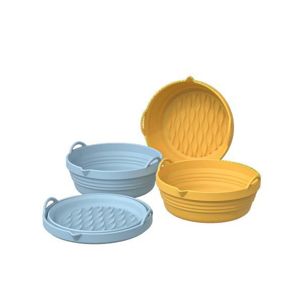 Air Fryer Silicone Liners - Silicone Airfryer Basket Liner - Air fryer Silicone Basket - Pot Liner (Pack of 2) Reusable and Foldable pot, with 2 gloves (7.5 inches Diameter)