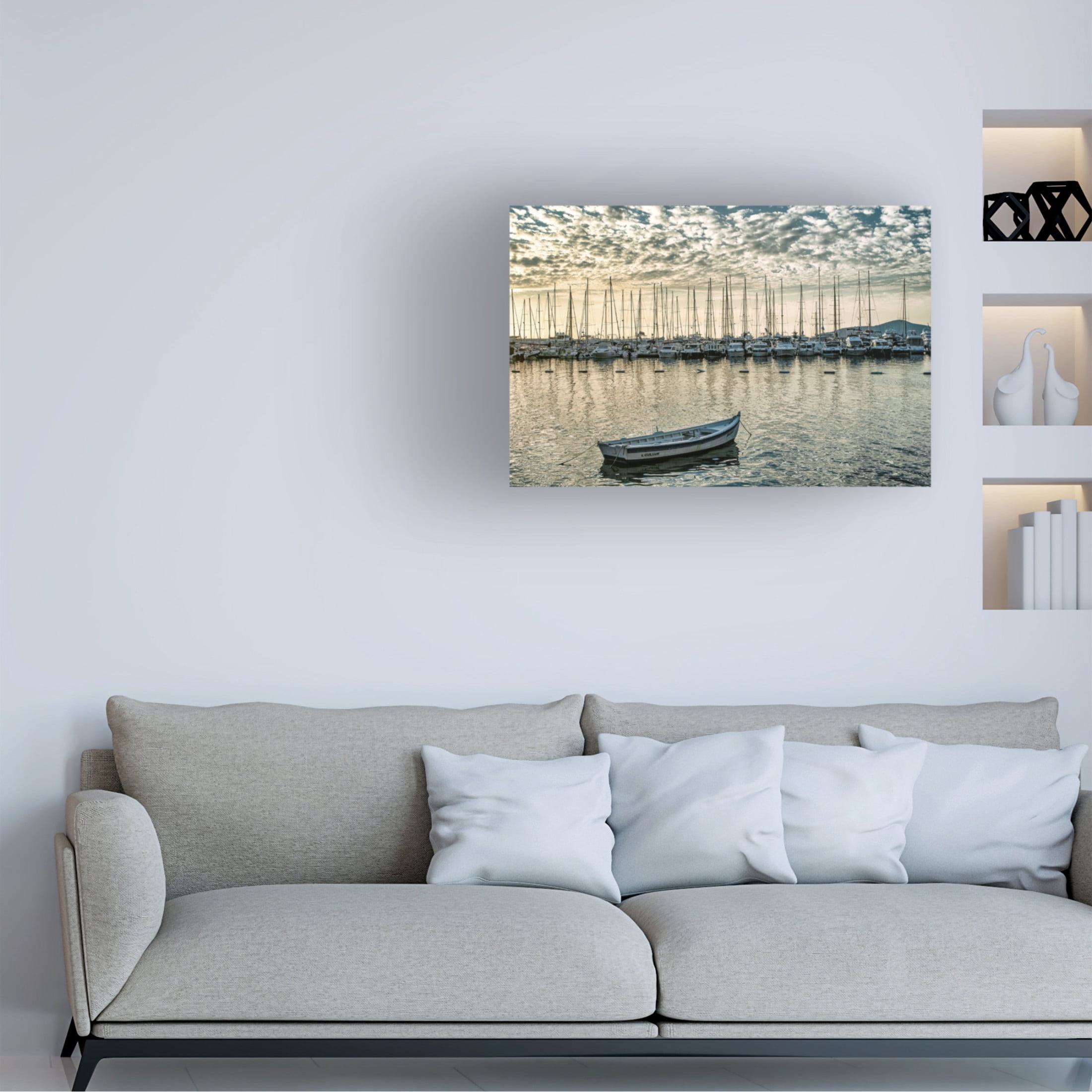 Canvas Wall Art - Yury A Melnikov 'Marina At Sunrise' Wall Art for Living Room, Bedroom, or Office Décor by Trademark Fine Art - 32 x 22 Inches