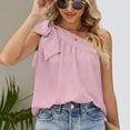 thumbnail image 2 of Top sin mangas con pajarita, un solo hombro, corte holgado, camiseta informal rosa para mujer, talla S Summer Chic, 2 of 6