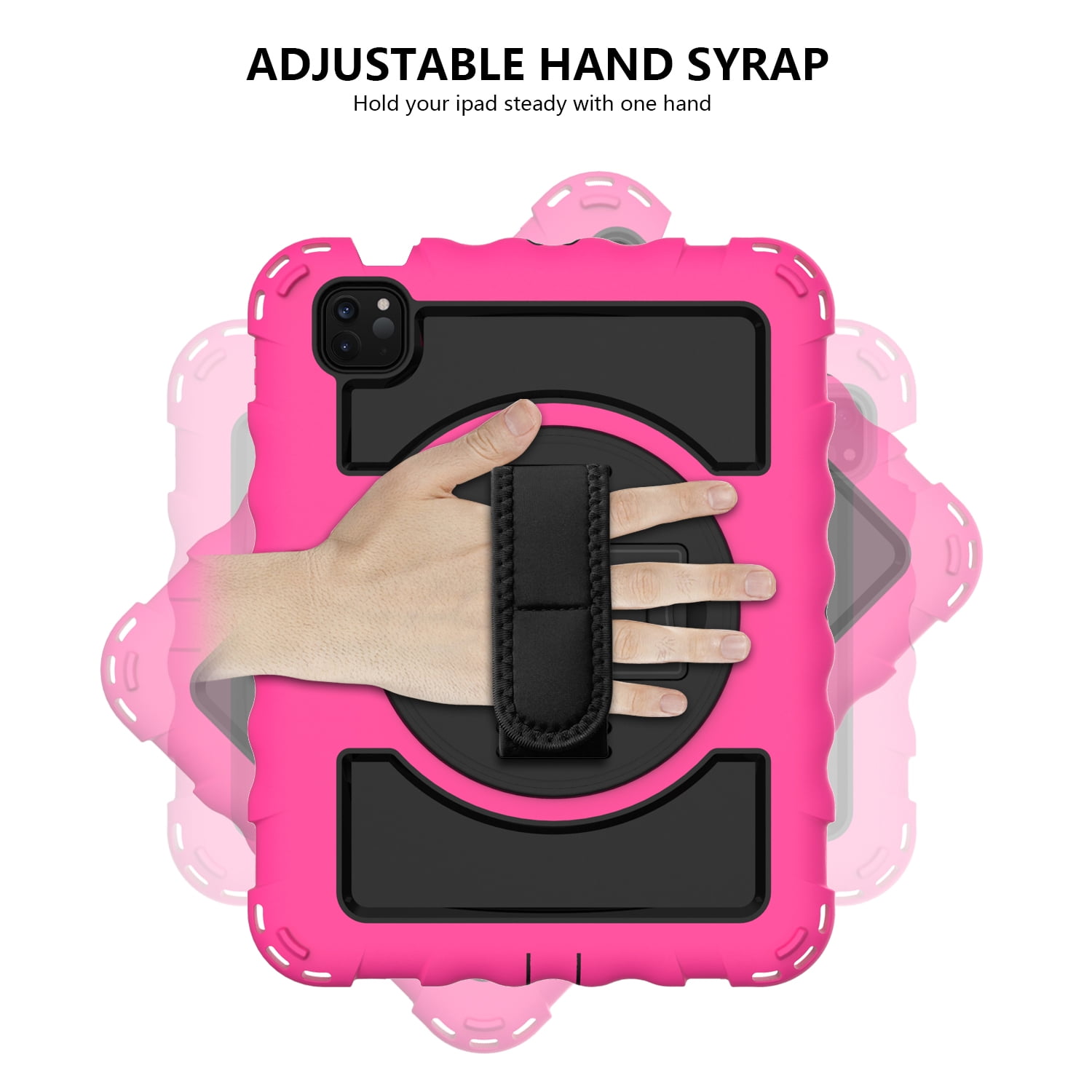 Allytech iPad Air 5 4 10.9 Case 2022/2020, Heavy Duty Shockproof Kids Case with Pencil Holder Hand Strap Kickstand Shoulder Strap for Apple iPad Air 5th 4th Generation 10.9 Inch -Rose