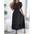 thumbnail image 3 of Women A Line Long Dress Short Ruffle Sleeve Casual Daily Wear Slim Fit Solid Color Round Neck S XL, 3 of 7