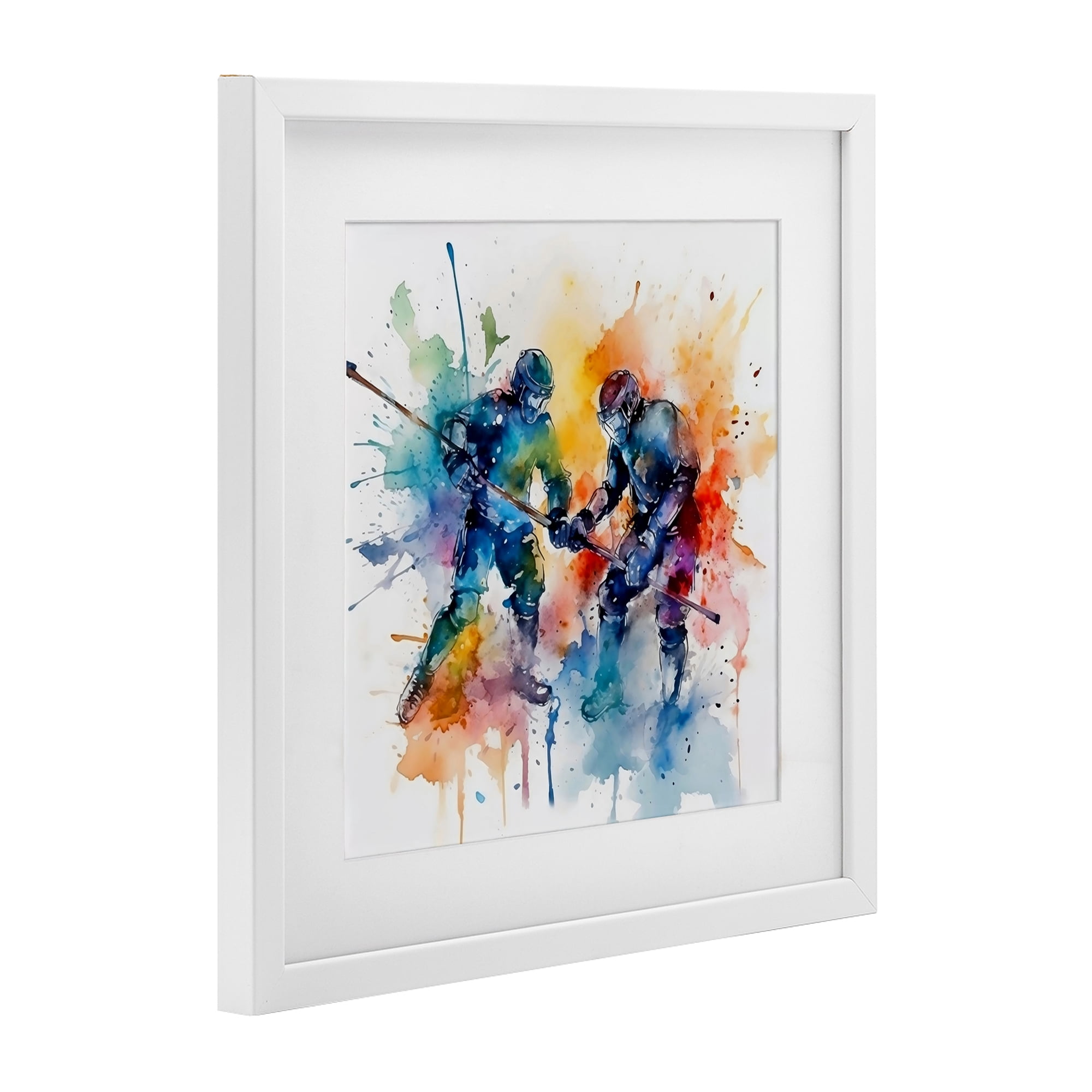 Stupell Industries Watercolor Hockey Faceoff White Framed Print Under Glass, design by Creative Studio