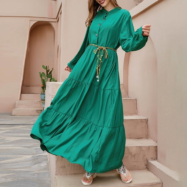 WILLBEST Vestidos Casuales Para Mujer 1 Vestido Informal De Moda Para Mujer, Primavera, Talla Grande, Mm, Suelto, Color Sólido, Manga Larga, Falda Larga