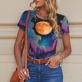 thumbnail image 4 of KLL Women 's Crew Neck Bodysuit Jumpsuits Fantasy Cosmic Landscape Print Short onesies Stretch T Shirts, 4 of 5