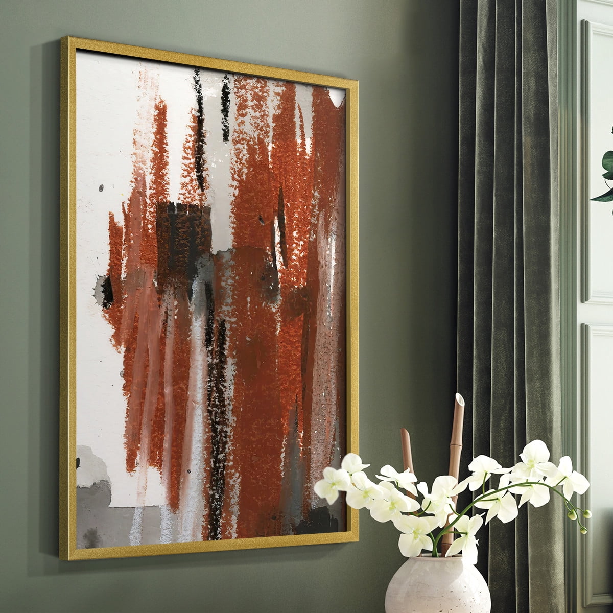 Loft Pastel V Framed Print in Gold Solid Wood Framed Print No Nail Hanging