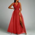 thumbnail image 2 of JGGSPWM Women's Sleeveless V Neck Maxi Dress High Slit Ruched Dresses Red M, 2 of 9