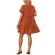 thumbnail image 3 of Vestido casual de mujer con cuello en V, estilo babydoll, con bolsillos, mangas cortas con volantes, lazo y fluido, vestido de playa en rojo ladrillo M, 3 of 6