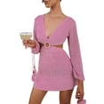 thumbnail image 1 of xiaxaixu Female Dress Solid Color/ Striped V-Neck Long Sleeve One-Piece, 1 of 5