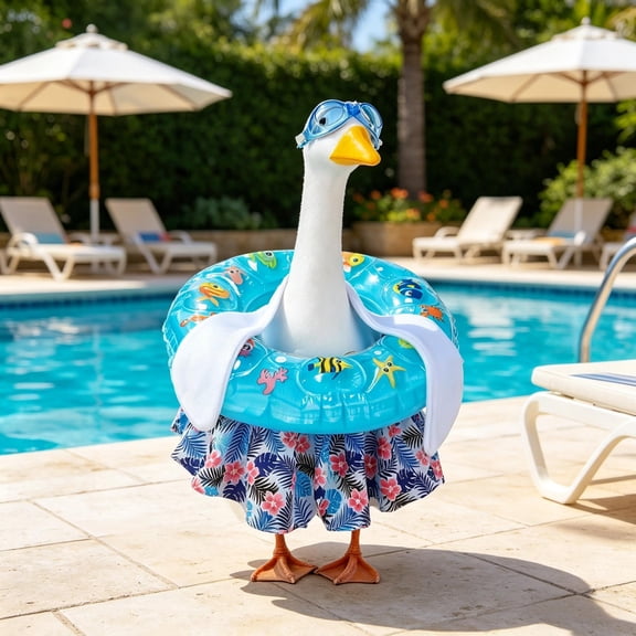 Funny Summer Porch Goose Outfits,23" Summer Costume Pool Floats Swim Dress Goose Porch Clothing for Outdoor Swimming Pool Garden Yard Patio Lawn Statue,Pool Party Decor