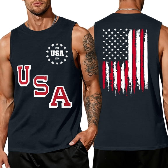 LNZGNM Mens 250 Anniversary USA Tank Tops Plus Size American Flag Sleeveless Shirt Muscle Graphic Tank Tops Casual Memorial Day Tee,Navy 5XL