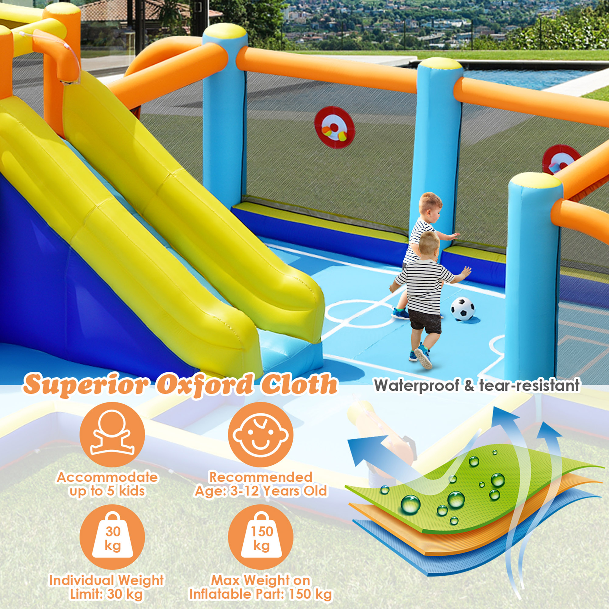 Gymax Inflatable Water Slide 7-in-1 Giant Kids Wet Dry Bounce House w/ 735W Blower