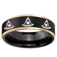 thumbnail image 2 of Multiple Pester Master Masonic 8MM Step Edge Black And Rose Gold Tungsten Men's Ring, 2 of 2