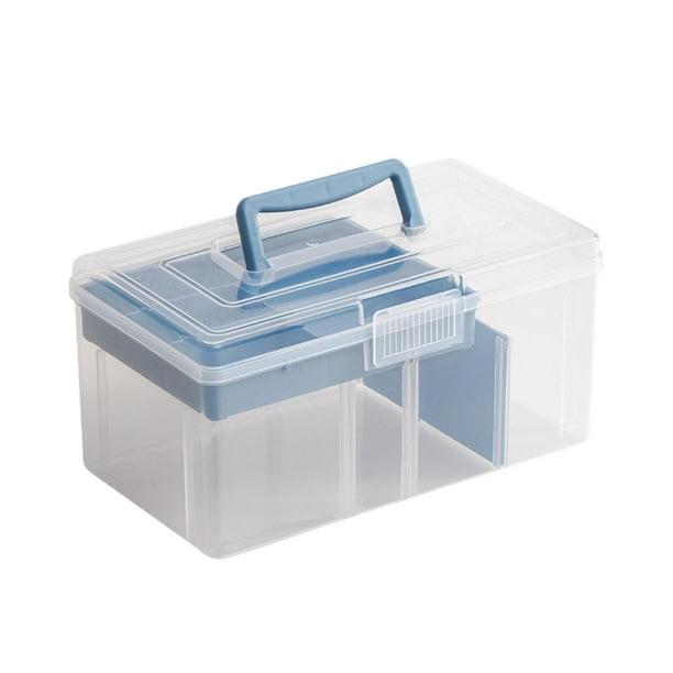 Caja de almacenamiento grande de PP de 11,4 x 6,3 x 5,7 pulgadas, versátil y portátil, con tapa con cierre para Azul