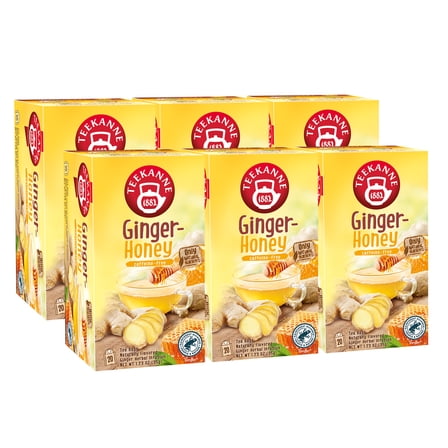 Teekanne Ginger Honey Tea Caffeine Free Naturally Flavored Sweety Honey & Spicy Ginger Herbal Tea with 20 Individually Wrapped Tea Bags Per Box Soothing Delicious Herbal Tea Pack of 6