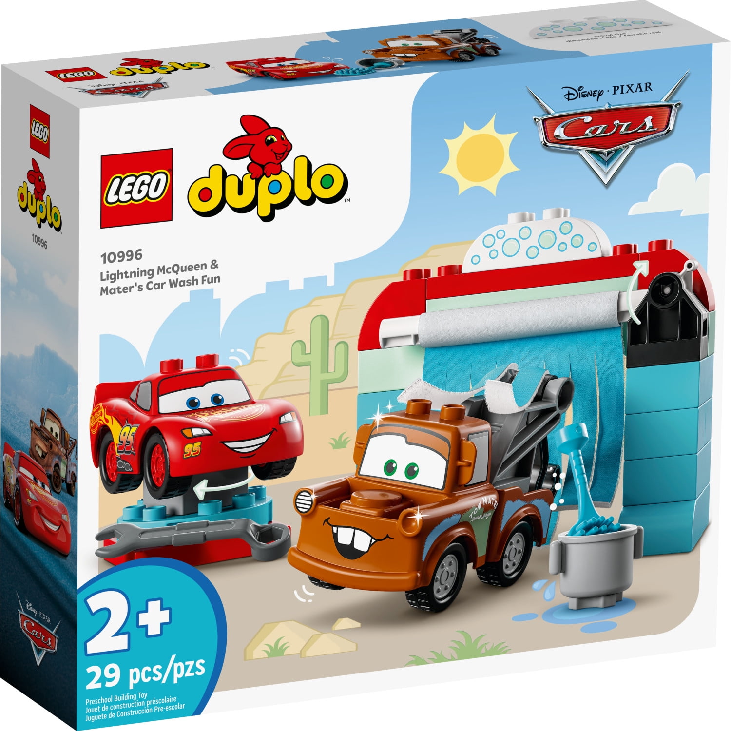 LEGO DUPLO Disney Lightning McQueen & Mater Car Wash Fun, Birthday Gift for Preschoolers, 10996