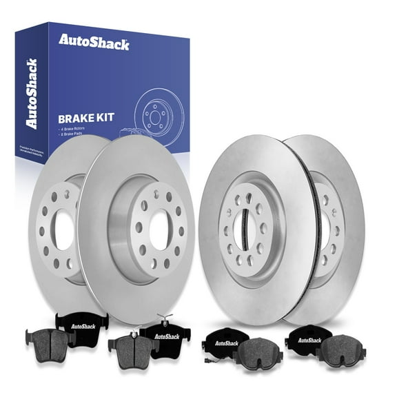 AutoShack Front Vented & Rear Solid Brake Rotors   Premium Ceramic Pads 12-PC Brake Kit Replacement for 2015-2020 Audi A3 2015-2018 Audi A3 Quattro 2022-2023 Volkswagen Taos