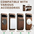 thumbnail image 3 of for Google Pixel 8 Case, PU Leather Back + TPU Frame, 360° Rotating Ring Bracket Strong Magnetic, Wireless Charging Compatible, Ultra Slim Protective Case for Google Pixel 8, Brown, 3 of 6