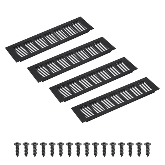Uxcell 12 x 3.2" Rectangle Ventilation Grille 4Pcs Aluminum Air Vent Cover Black