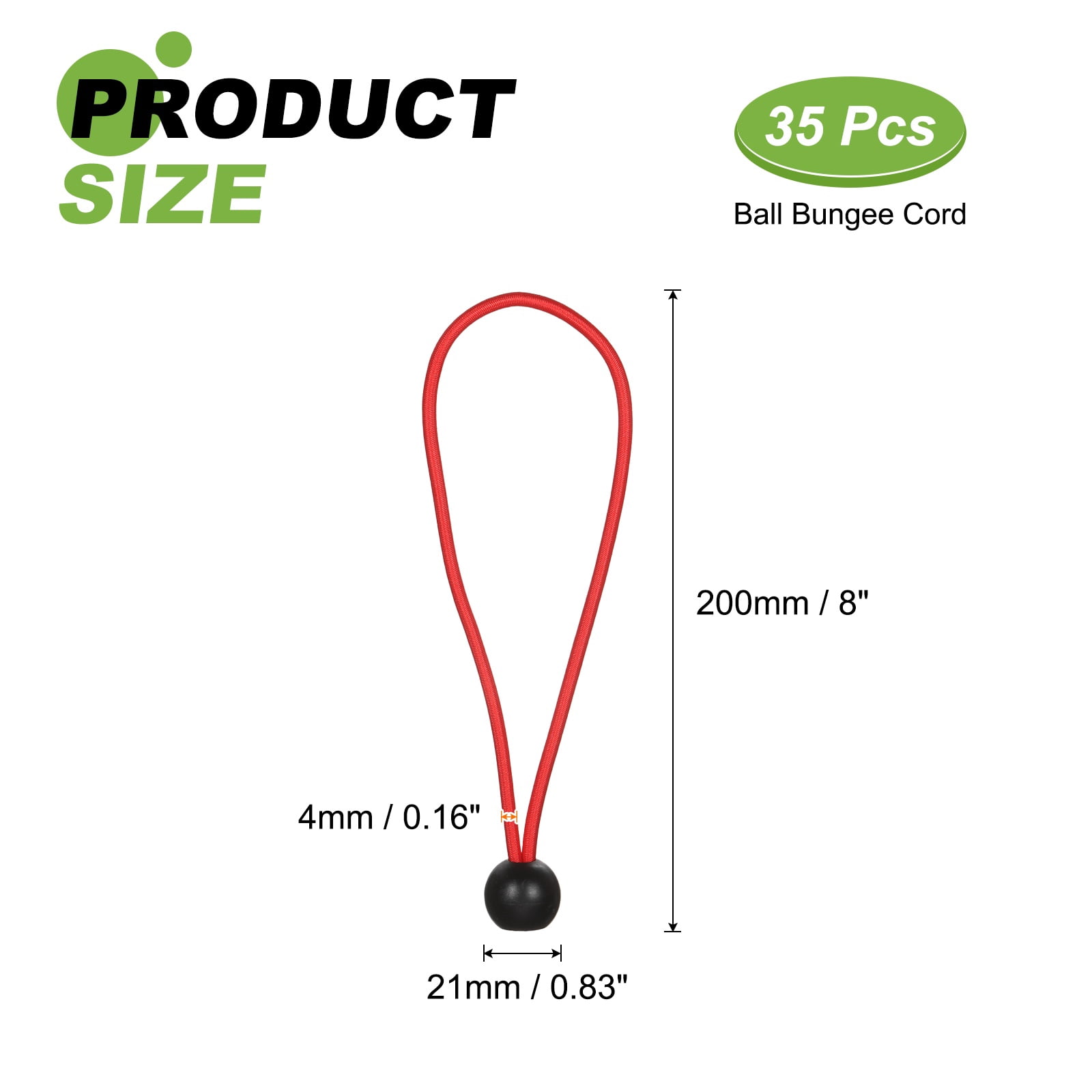 Ball Bungee Cord 8 Inch, 35 Pcs Bungee Cords with Balls Canopy Tarp Tie Downs Cords Elastic String for Outdoor Camping Cargo Shelter Tent Poles, Red