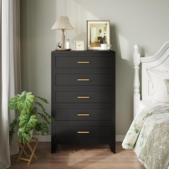 Metal Tall Dressers for Bedroom,Chest of Drawers Storage Cabinet with 5 Drawers,Wide Deep Dresser Drawers Cabinet Organizer Unit for Clothes, Bedroom, Living Room, Hallway, Entryway(Black)