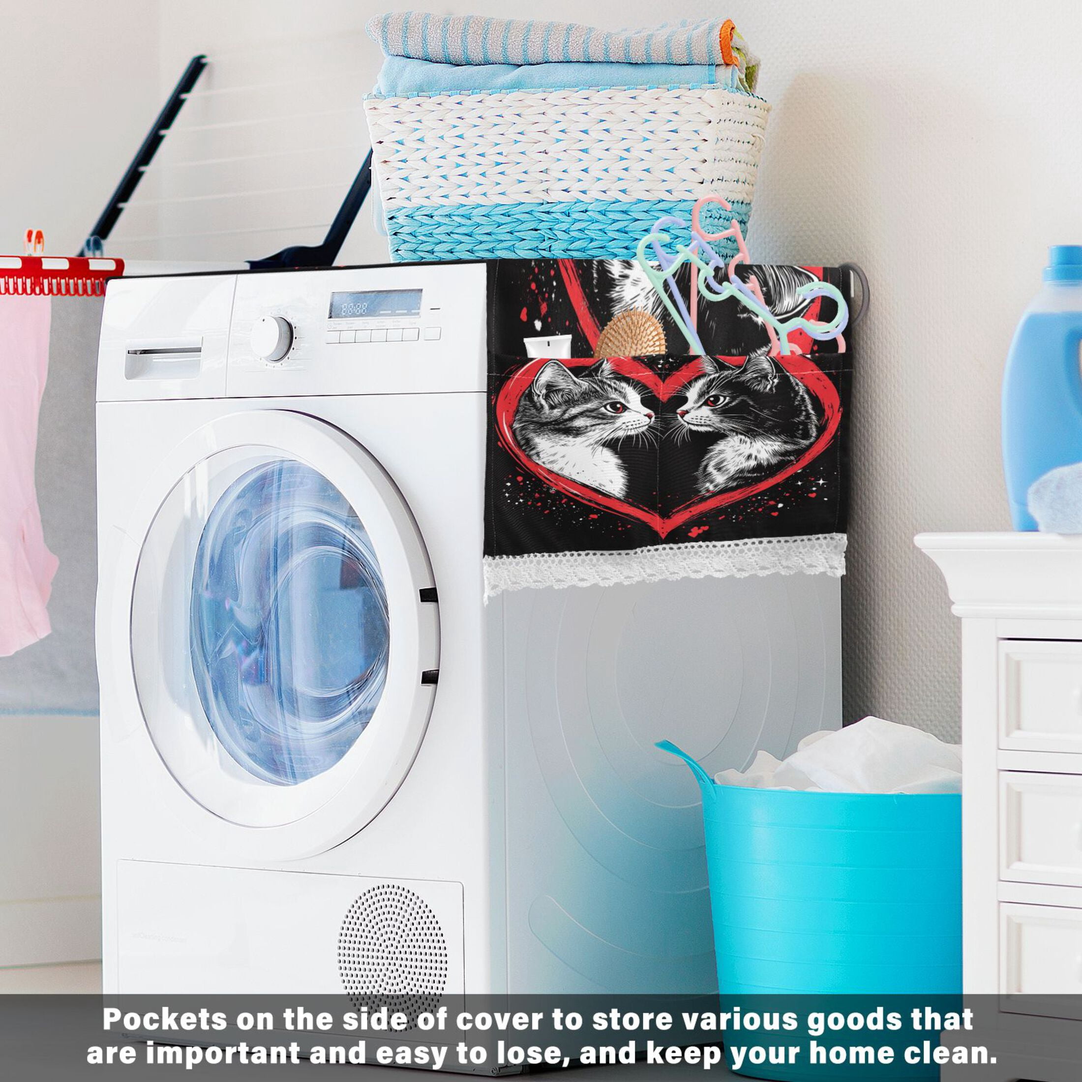 WOBOGO Two Cats Looking at Each Other Washing Machine Cloth Dryer Refrigerator Top Cover Protective Non-Slip Mat For Kitchen Laundry