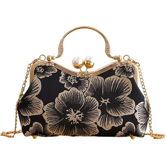 Metalic Frame Embroidered Clutch Handbags