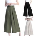 thumbnail image 5 of Lovskoo Capri Pants for Women Cotton and Linen Loose High Waisted Wide Leg Capris Solid Color Lounge Pants Beige, 5 of 5