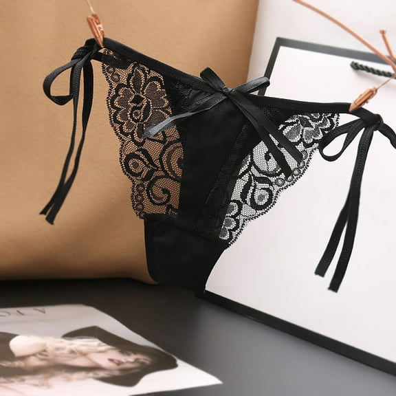 HUPOM Cotton Underwear For Women Panties For Girls Thong Leisure Tie Drop Waist Blue One Size