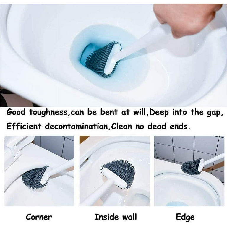 Silicone Flex Toilet Brush with Holder, Non-Slip Long Handle Toilet Bowl  Cleaner Brush, Standing Holder & Wall Mounted Cleaning Brush Silicone Toilet  Brush 