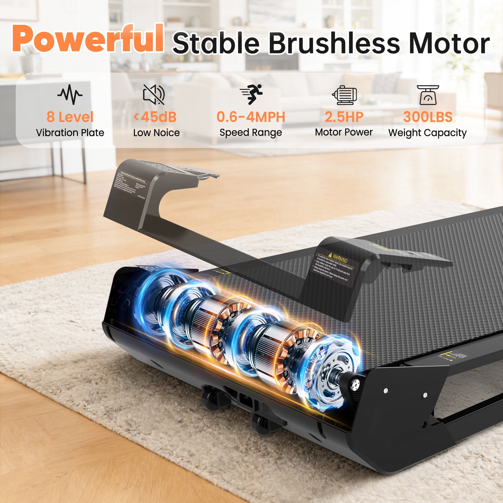 AKLUER Walking Pad Treadmill with Vibration Plate, Under Desk Treadmills with Incline, Low Noise Walking Pad for Home Small Spaces, Office, Remote Control & LED Display