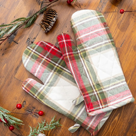Fabstyles Celebration Plaid Terry Oven Mitts (Pair), 100% Cotton, 14" x 7"